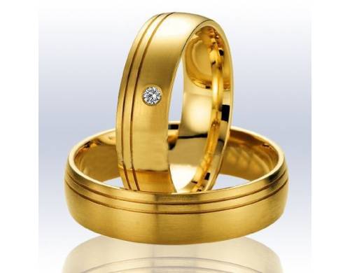 Alianças em ouro 18k 12g 6mm com brilhante e frisos na lateral