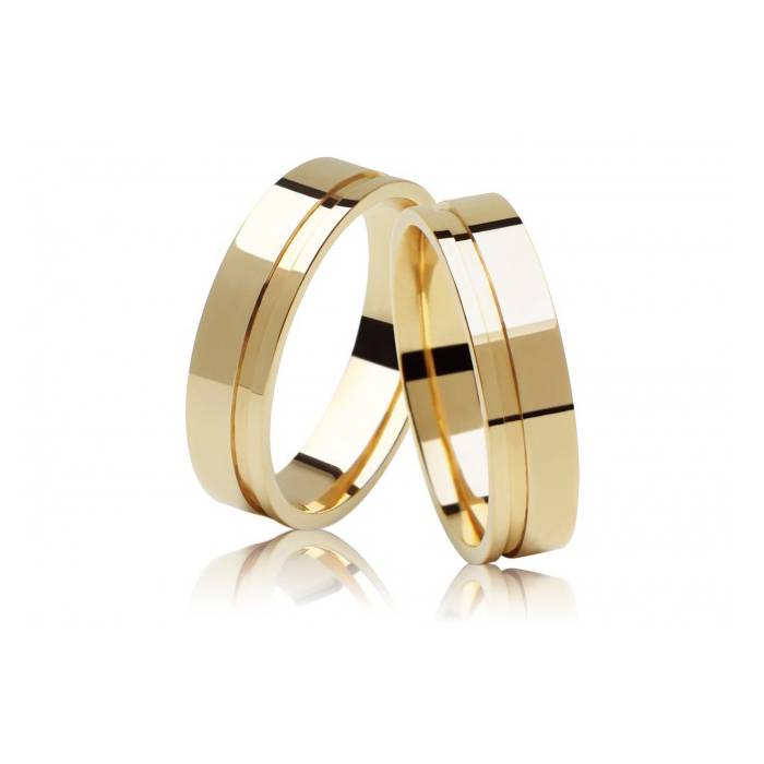 Alianças em ouro 18k 10g 5mm Quadrada com Friso