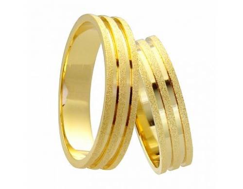 Alianças em ouro 18k 10g 5mm Quadrada, Diamantada, com 2 Frisos