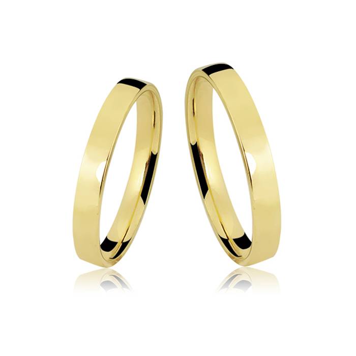 Alianças em ouro 18k Quadrada, 4g, 3mm