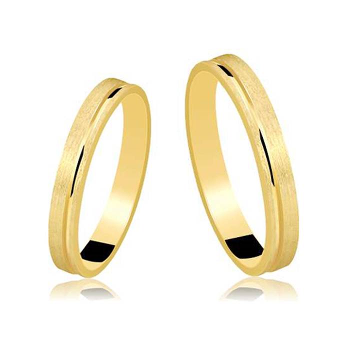Alianças em ouro 18k Quadrada, Fosca, 5g, 3mm com 1 Friso