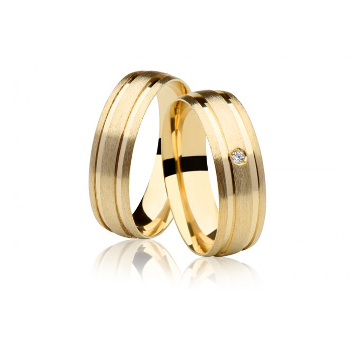 Alianças em ouro 18k 15g, 7mm, Fosca, 2 Frisos