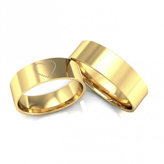 Alianças em Ouro 18k 750 Quadrada 12g 6mm Coração Pontilhado